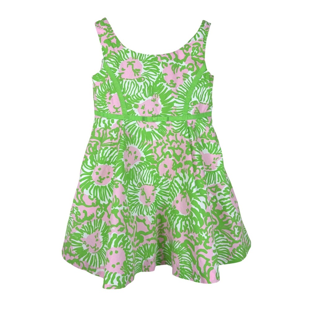 Lilly Pulitzer Cotton Sunny Side Lion Dress Pink Green Toddler 2 Beach Preppy
